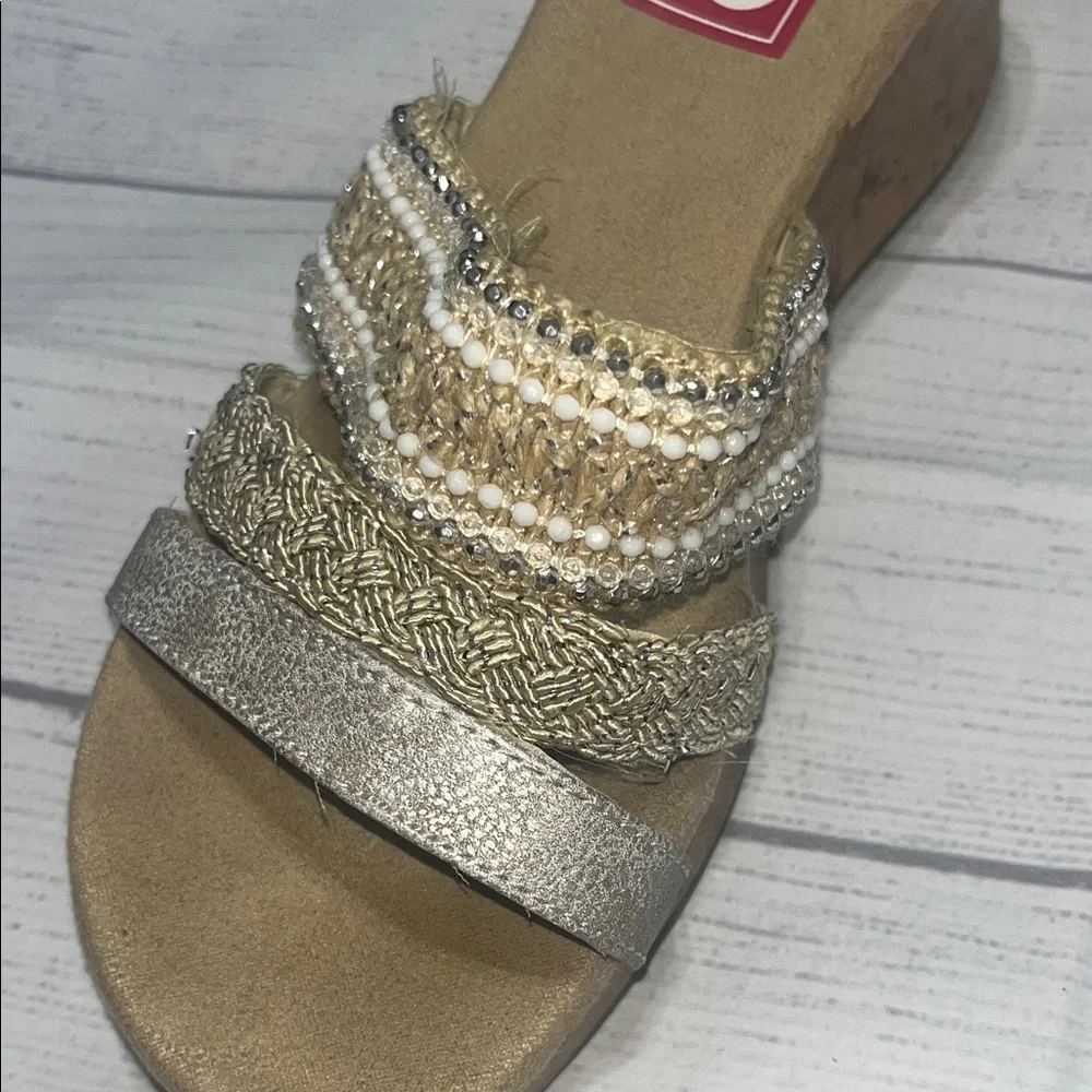 Pop Gold Metallic Braided & Beaded Wedges - Picture 4 of 6